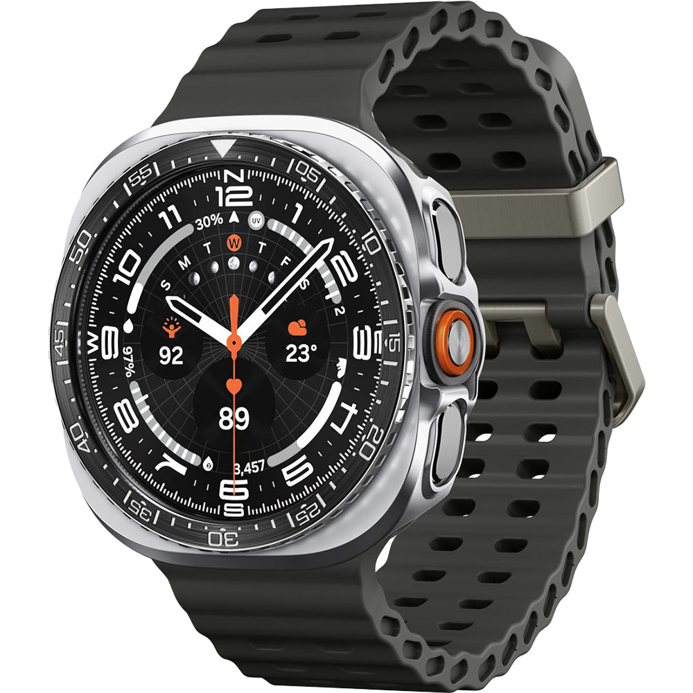 Hülle mit Lünette Ring für Galaxy Watch Ultra 2 47 mm, Spigen Bezel Tune Pro Diver, Schwarz-Silbern