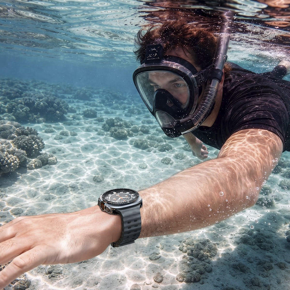 Hülle mit Lünette Ring für Galaxy Watch Ultra 2 47 mm, Spigen Bezel Tune Pro Diver, Schwarz-Silbern