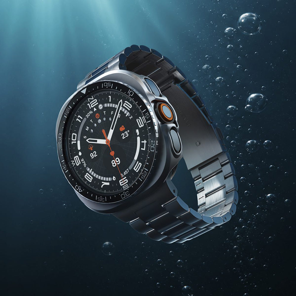 Hülle mit Lünette Ring für Galaxy Watch Ultra 2 47 mm, Spigen Bezel Tune Pro Diver, Schwarz-Silbern