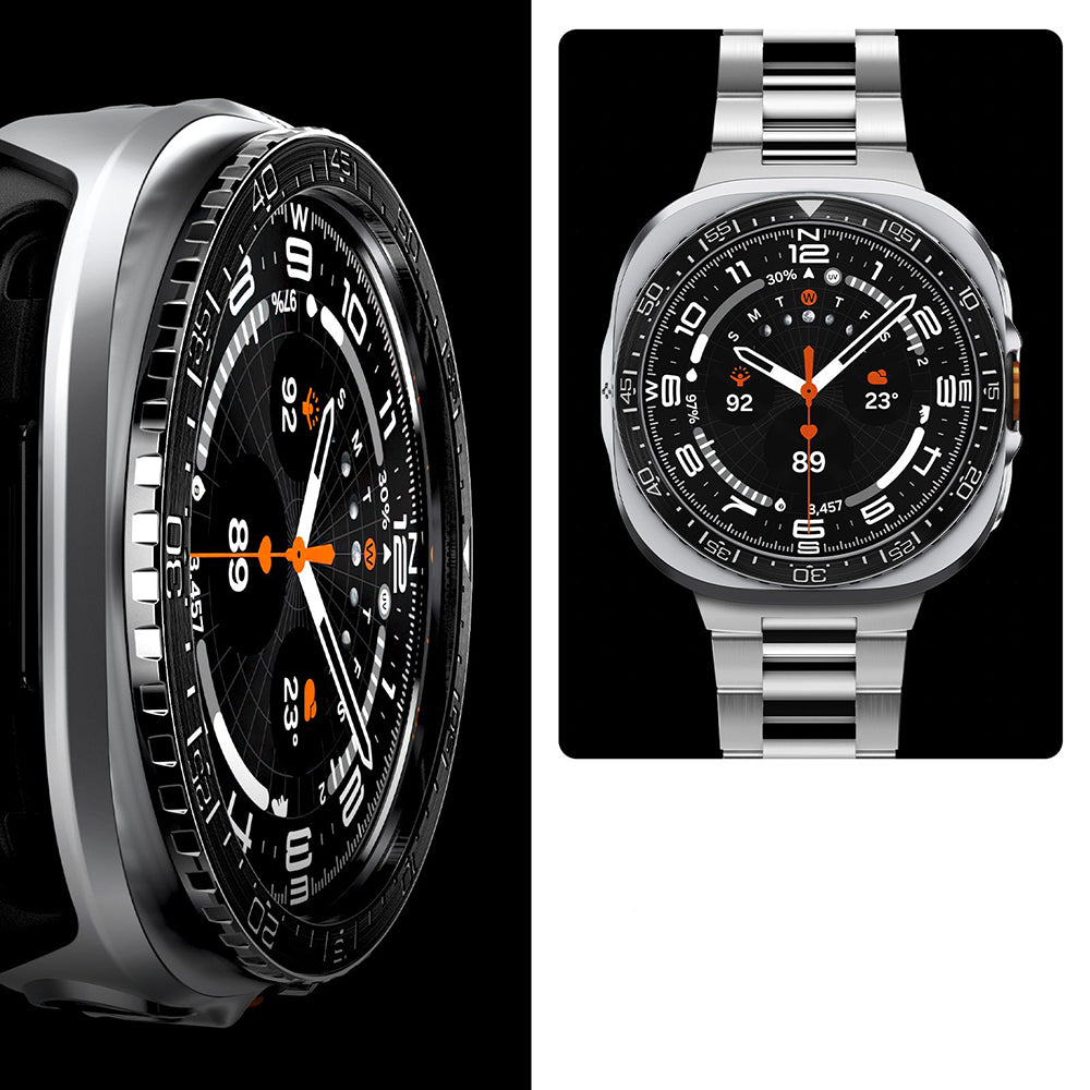 Hülle mit Lünette Ring für Galaxy Watch Ultra 2 47 mm, Spigen Bezel Tune Pro Diver, Schwarz-Silbern