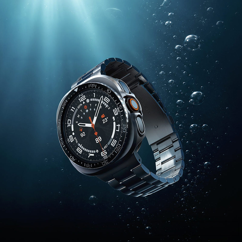 Hülle mit Lünette Ring für Galaxy Watch Ultra 2 47 mm, Spigen Bezel Tune Pro Diver, Schwarz-Silbern