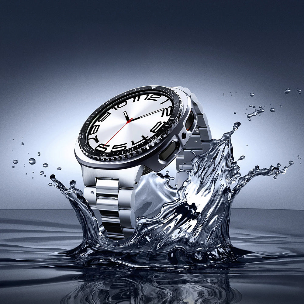 Blendenabdeckung Spigen Bezel Tune Pro für Galaxy Watch 8 44 mm, Schwarz-Silber