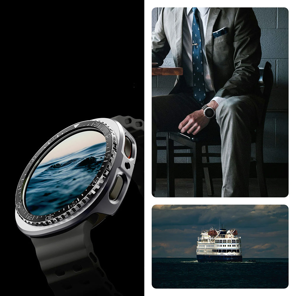 Blendenabdeckung Spigen Bezel Tune Pro für Galaxy Watch 8 44 mm, Schwarz-Silber