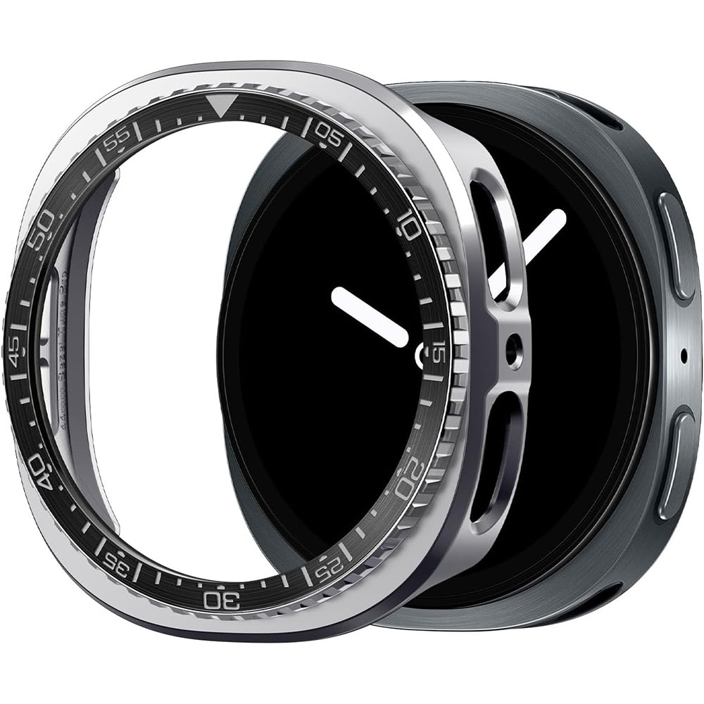 Blendenabdeckung Spigen Bezel Tune Pro für Galaxy Watch 8 44 mm, Schwarz-Silber