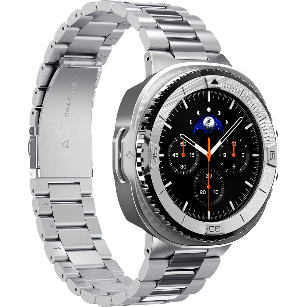 Hülle mit Lünette Ring für Galaxy Watch 8 Classic 46 mm, Spigen Bezel Tune Pro, Silbern