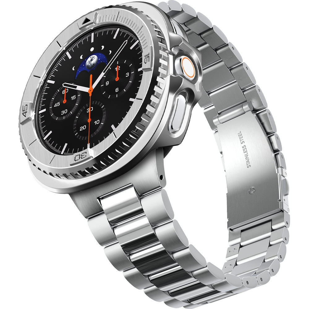 Hülle mit Lünette Ring für Galaxy Watch 8 Classic 46 mm, Spigen Bezel Tune Pro, Silbern