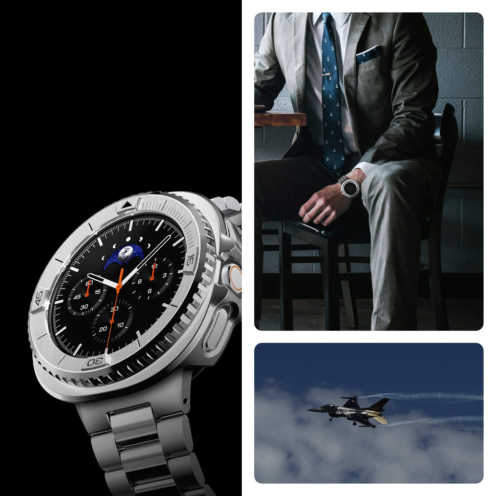 Hülle mit Lünette Ring für Galaxy Watch 8 Classic 46 mm, Spigen Bezel Tune Pro, Silbern