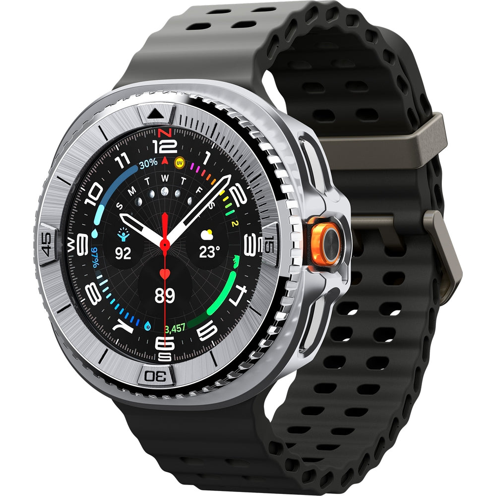 Hülle mit Lünette Ring für Galaxy Watch 8 Classic 46 mm, Spigen Bezel Tune Pro, Silbern