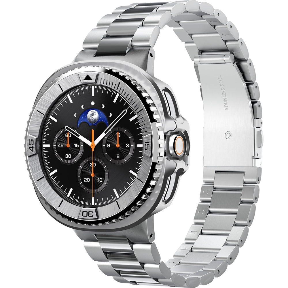 Hülle mit Lünette Ring für Galaxy Watch 8 Classic 46 mm, Spigen Bezel Tune Pro, Silbern