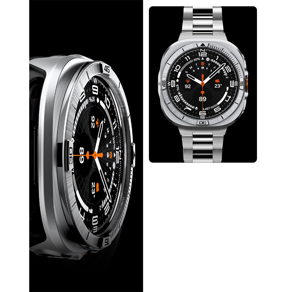Hülle mit Lünette Ring für Galaxy Watch Ultra 2 47 mm, Spigen Bezel Tune Pro, Silbern
