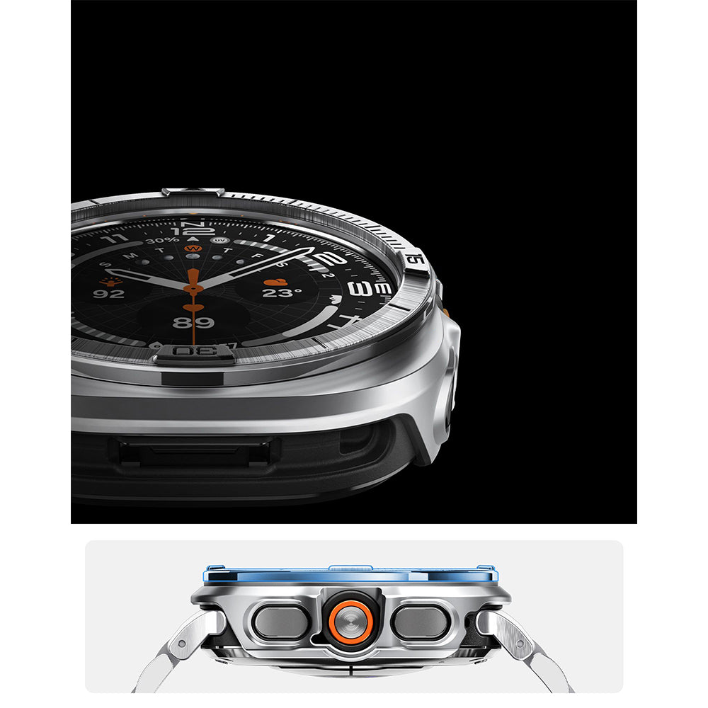 Hülle mit Lünette Ring für Galaxy Watch Ultra 2 47 mm, Spigen Bezel Tune Pro, Silbern
