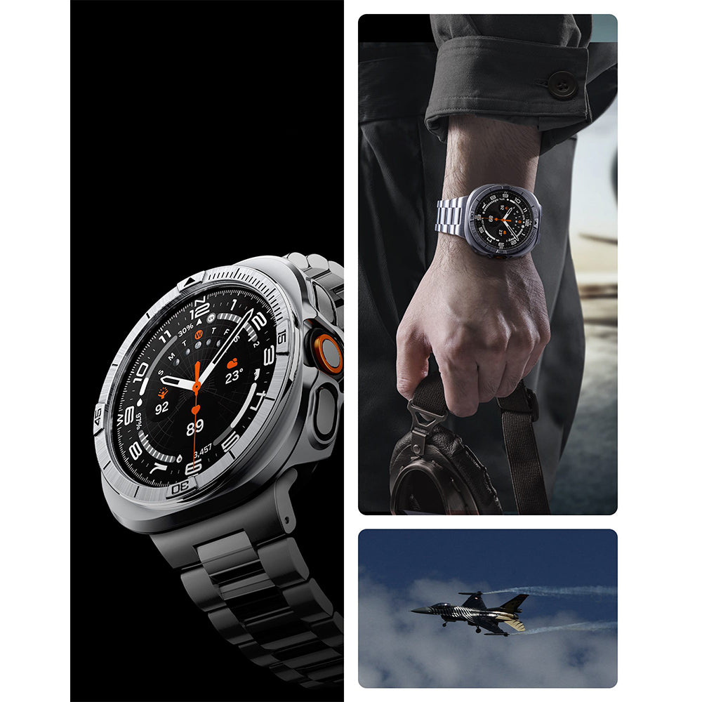Hülle mit Lünette Ring für Galaxy Watch Ultra 2 47 mm, Spigen Bezel Tune Pro, Silbern