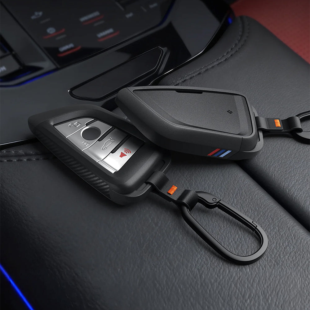 Schlüsselhülle für BMW Smart Key G-Series, Spigen BK100 Key Fob Case, Schwarz mit Carbon-Akzent