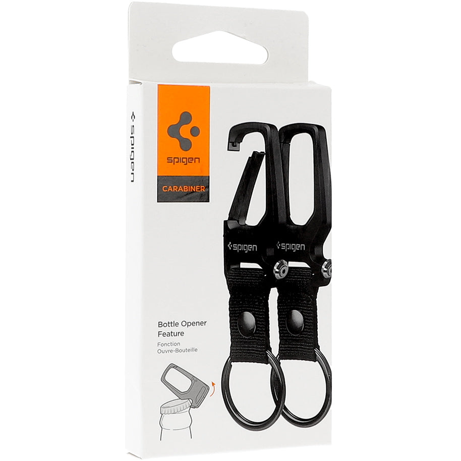 Schlüsselanhänger mit Karabiner und Flaschenöffner, Spigen Carabiner with KeyRing 2-Pack, Schwarz