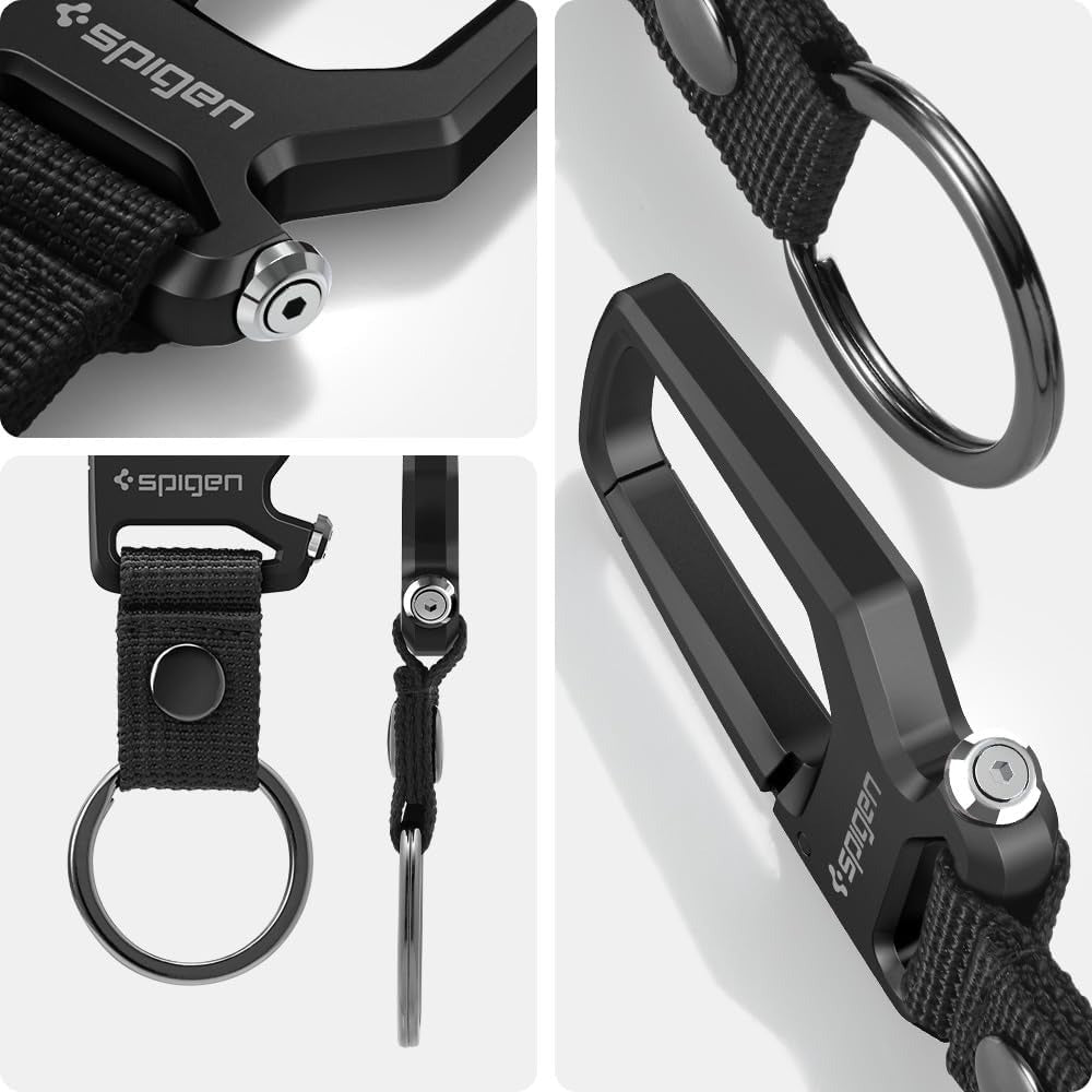 Schlüsselanhänger mit Karabiner und Flaschenöffner, Spigen Carabiner with KeyRing 2-Pack, Schwarz