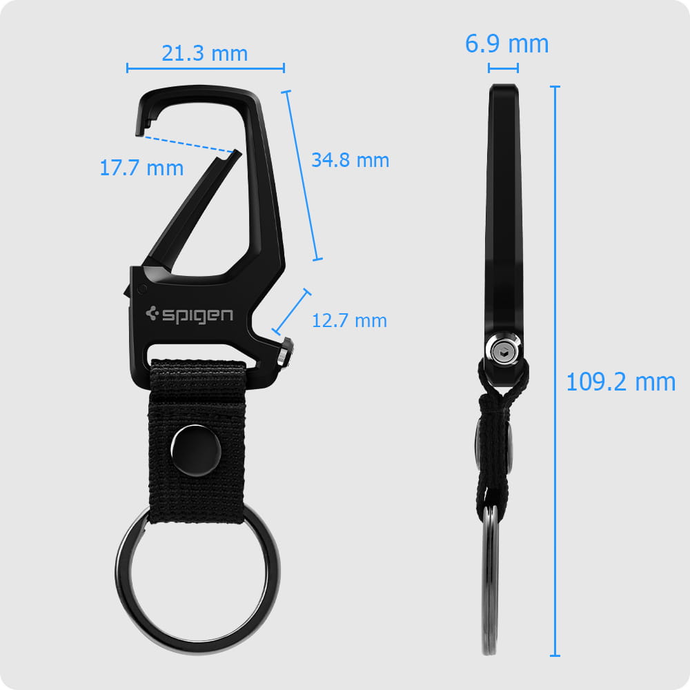 Schlüsselanhänger mit Karabiner und Flaschenöffner, Spigen Carabiner with KeyRing 2-Pack, Schwarz