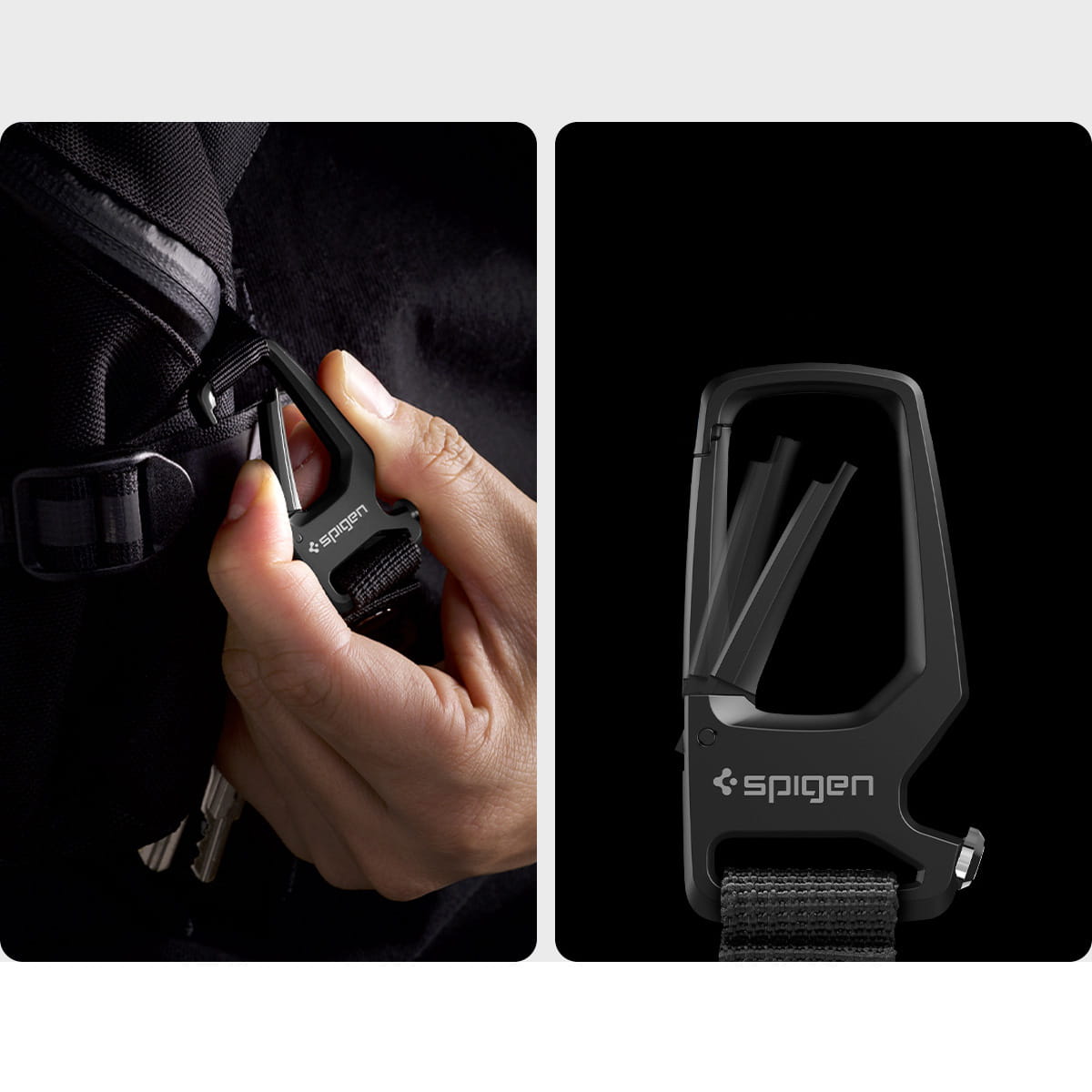 Schlüsselanhänger mit Karabiner und Flaschenöffner, Spigen Carabiner with KeyRing 2-Pack, Schwarz