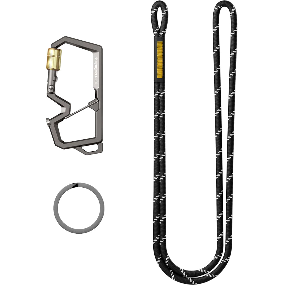 Karabiner mit Schlüsselband und Schlüsselring, Spigen Carabiner LF101, Silber