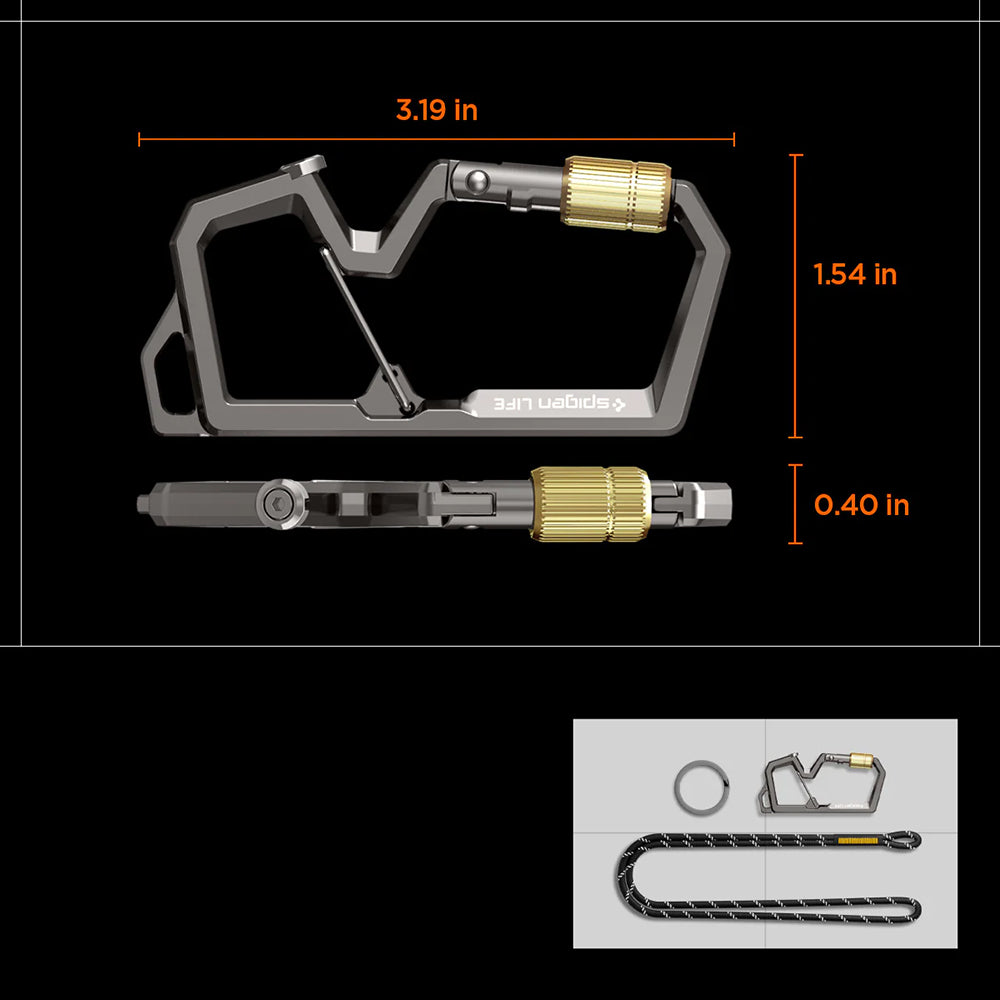 Karabiner mit Schlüsselband und Schlüsselring, Spigen Carabiner LF101, Silber