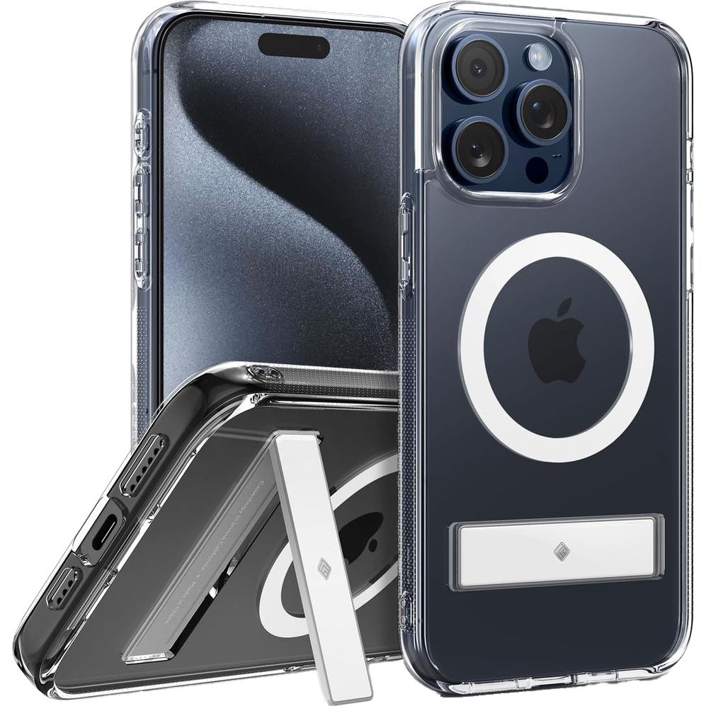 Handyhülle für iPhone 15 Pro Max, Spigen Caseology Capella Mag Kickstand mit MagSafe, Transparent-Weiß