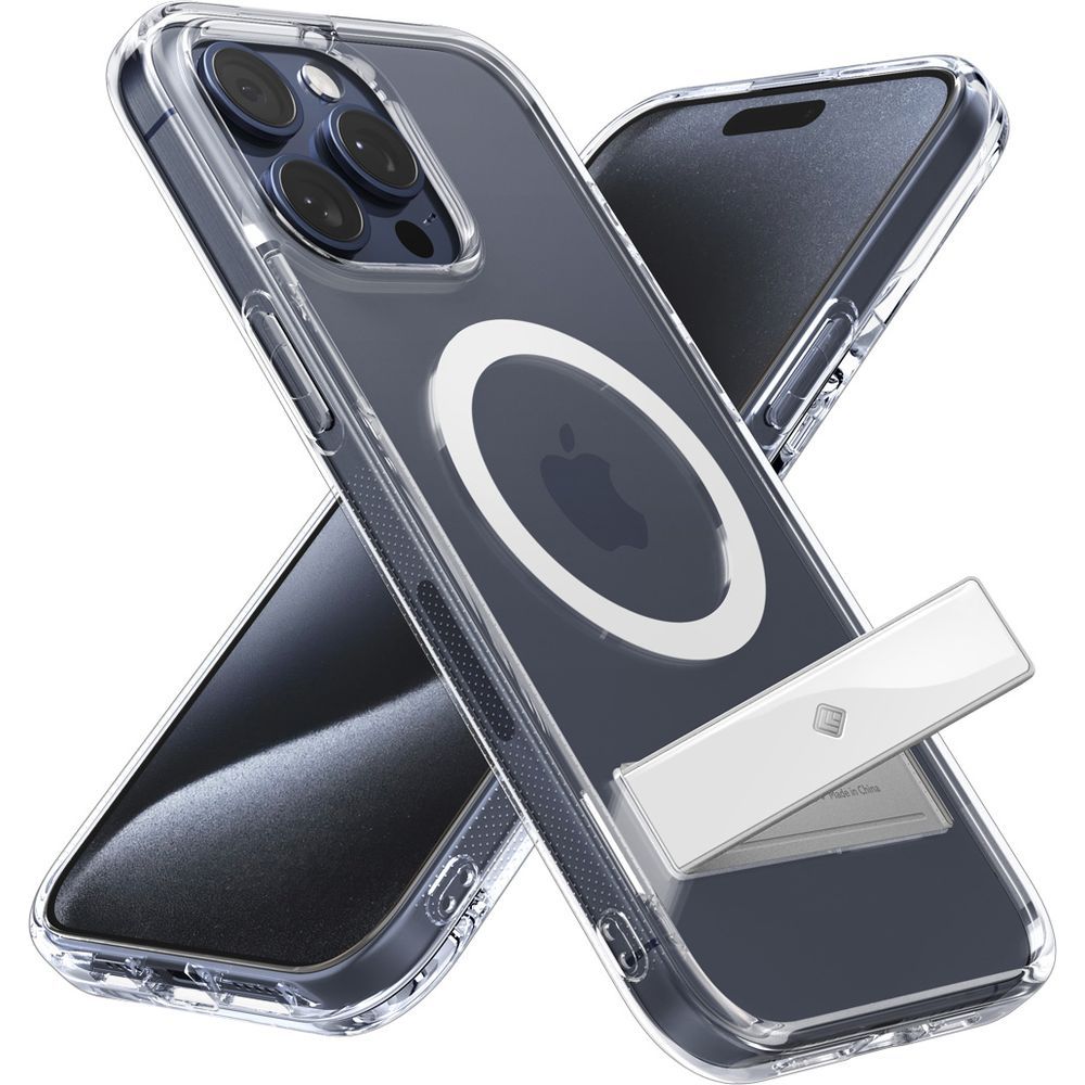 Handyhülle für iPhone 15 Pro Max, Spigen Caseology Capella Mag Kickstand mit MagSafe, Transparent-Weiß
