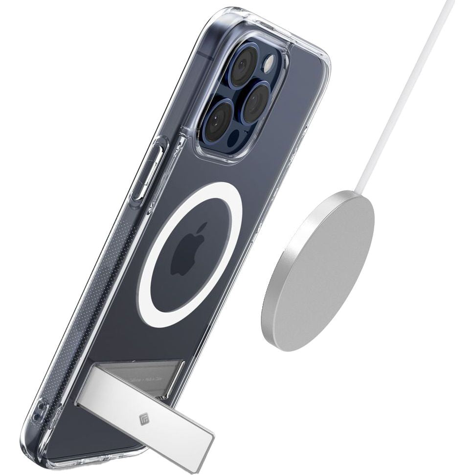 Handyhülle für iPhone 15 Pro Max, Spigen Caseology Capella Mag Kickstand mit MagSafe, Transparent-Weiß