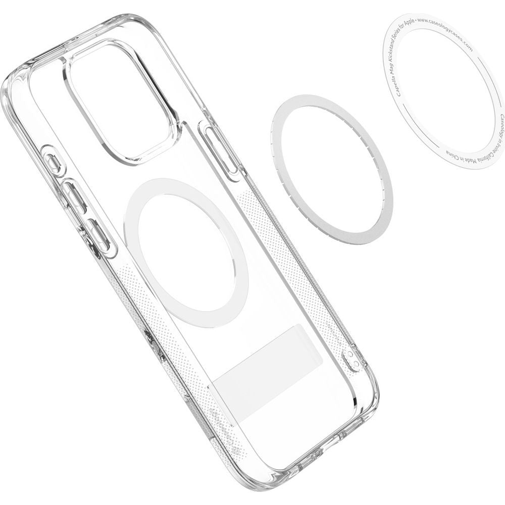 Handyhülle für iPhone 15 Pro Max, Spigen Caseology Capella Mag Kickstand mit MagSafe, Transparent-Weiß