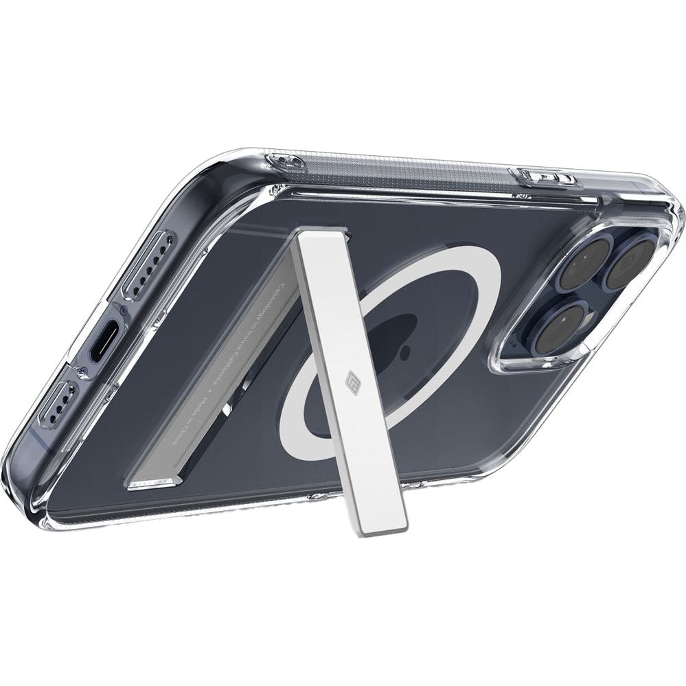 Handyhülle für iPhone 15 Pro Max, Spigen Caseology Capella Mag Kickstand mit MagSafe, Transparent-Weiß