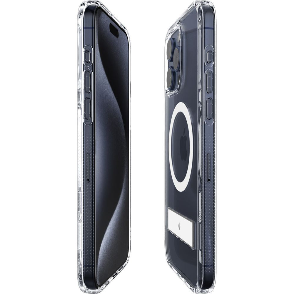 Handyhülle für iPhone 15 Pro Max, Spigen Caseology Capella Mag Kickstand mit MagSafe, Transparent-Weiß