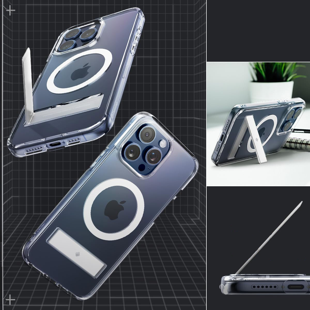 Handyhülle für iPhone 15 Pro Max, Spigen Caseology Capella Mag Kickstand mit MagSafe, Transparent-Weiß