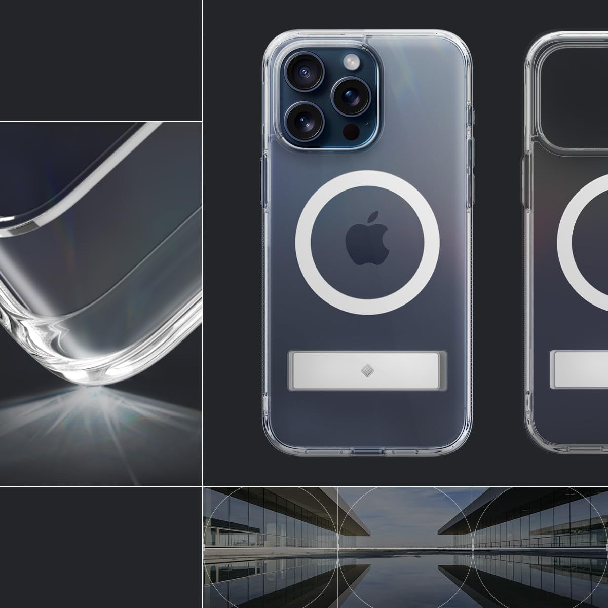 Handyhülle für iPhone 15 Pro Max, Spigen Caseology Capella Mag Kickstand mit MagSafe, Transparent-Weiß