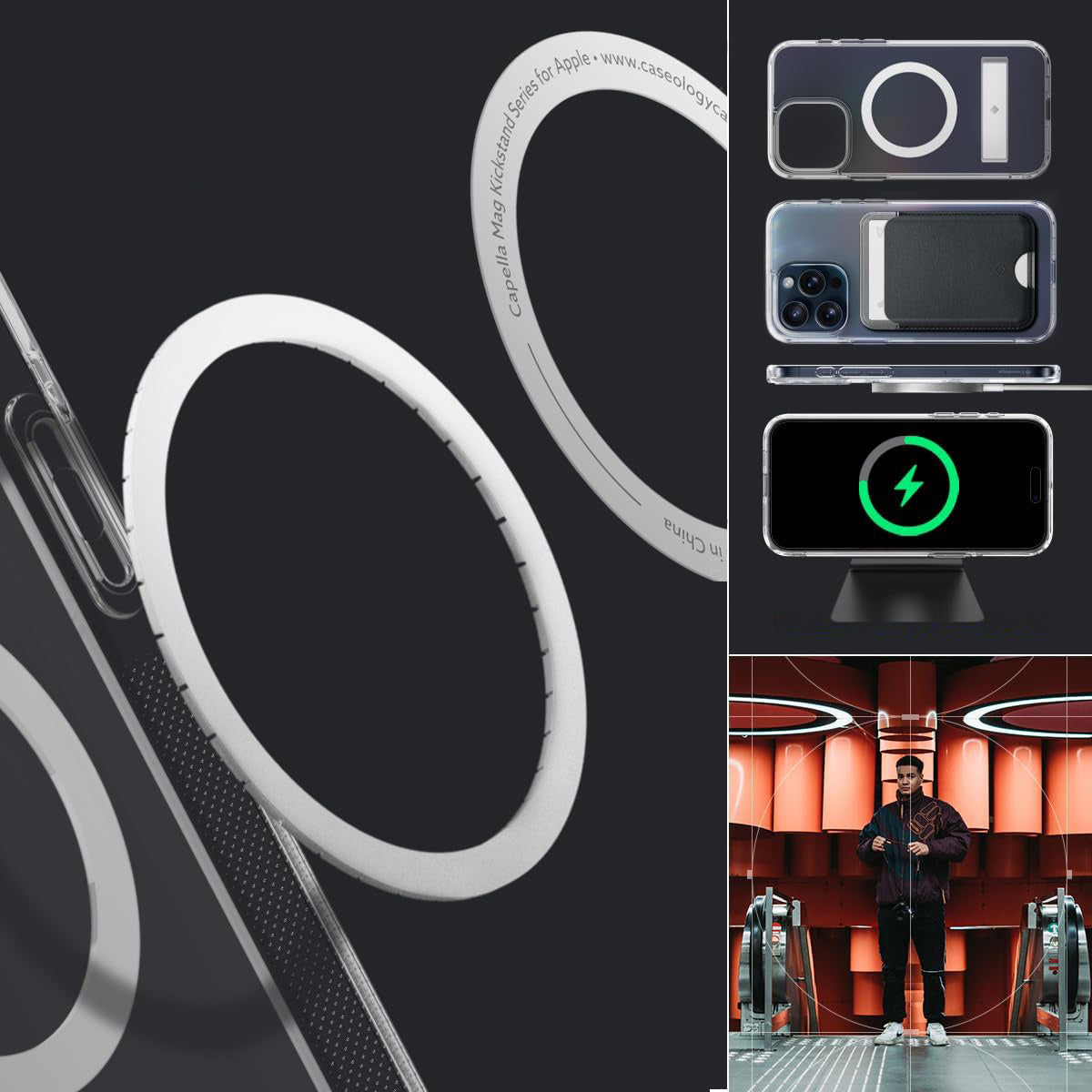 Handyhülle für iPhone 15 Pro Max, Spigen Caseology Capella Mag Kickstand mit MagSafe, Transparent-Weiß