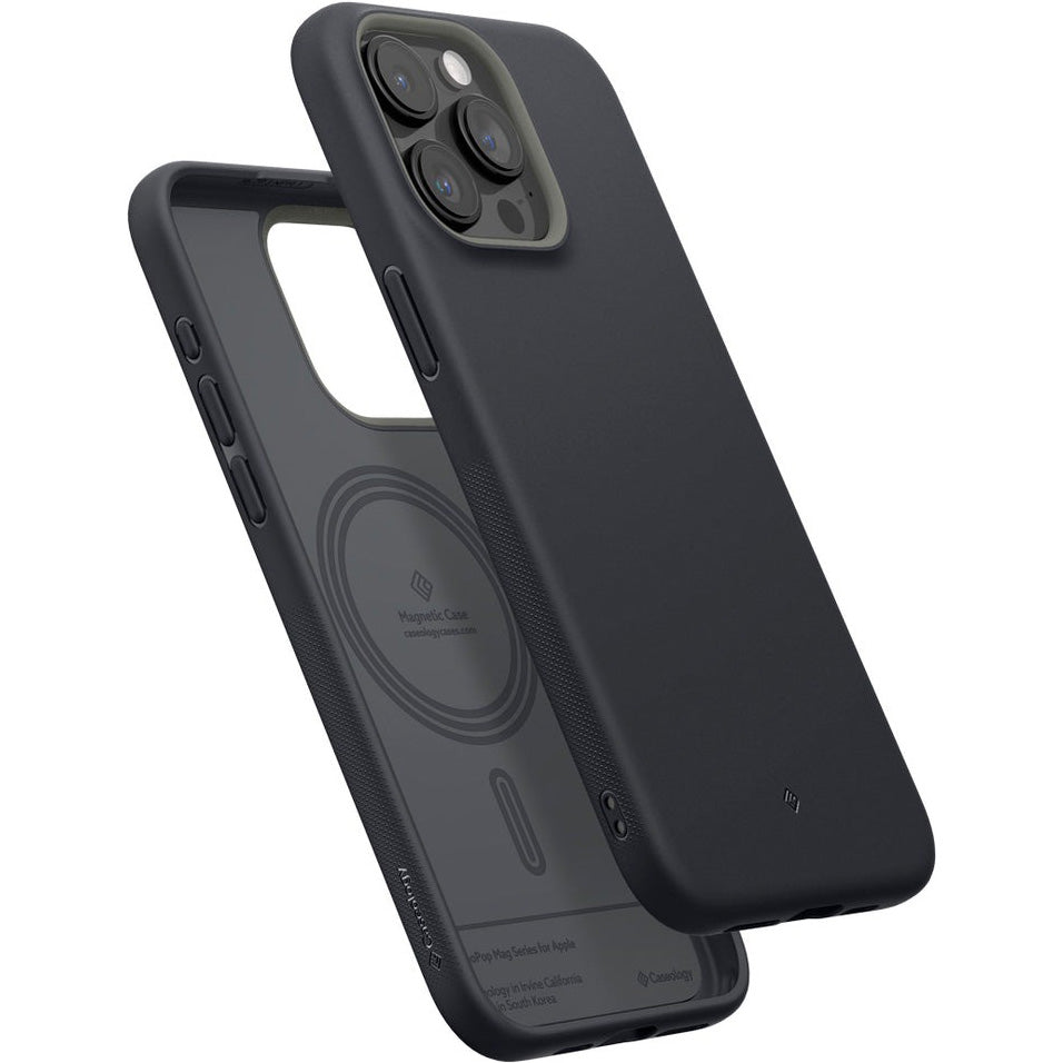 Schutzhülle für iPhone 15 Pro, Spigen Caseology Nano Pop Mag für MagSafe, Schwarz-Grau