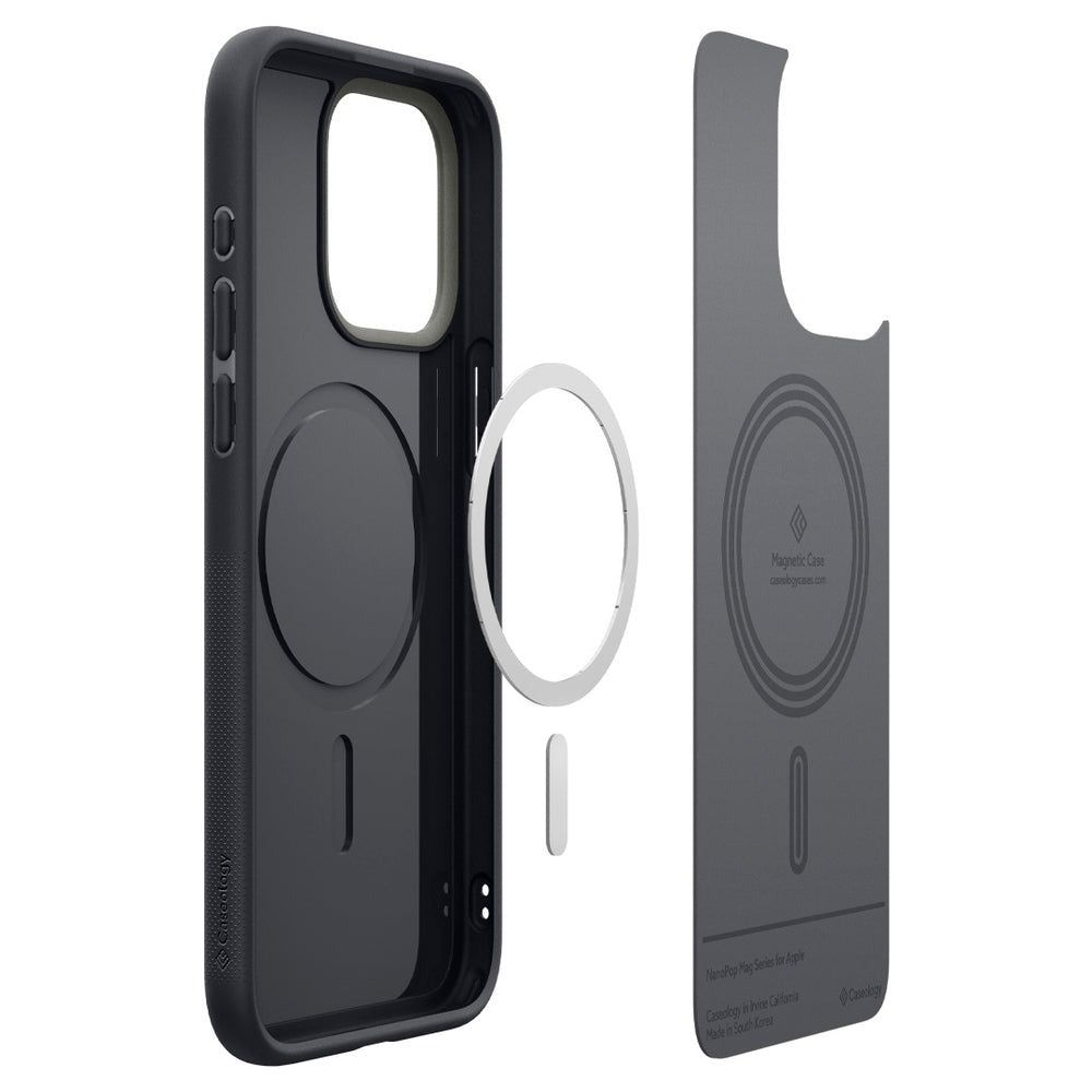 Schutzhülle für iPhone 15 Pro, Spigen Caseology Nano Pop Mag für MagSafe, Schwarz-Grau