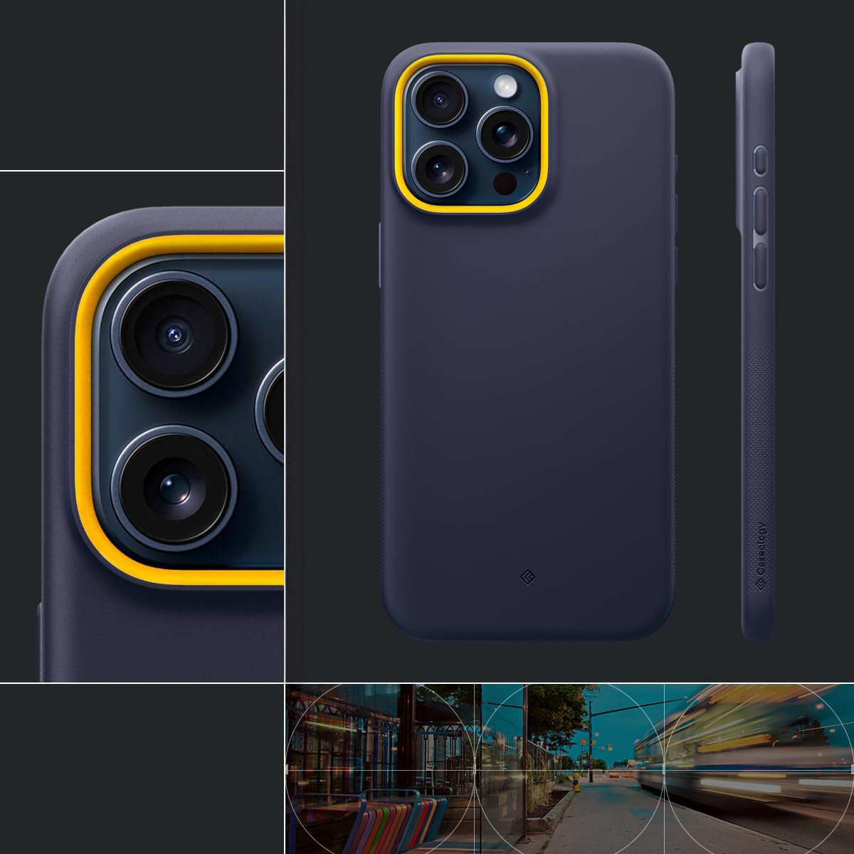 Schutzhülle für iPhone 15 Pro Max, Spigen Caseology Nano Pop Mag mit MagSafe, Dunkelblau-Gelb