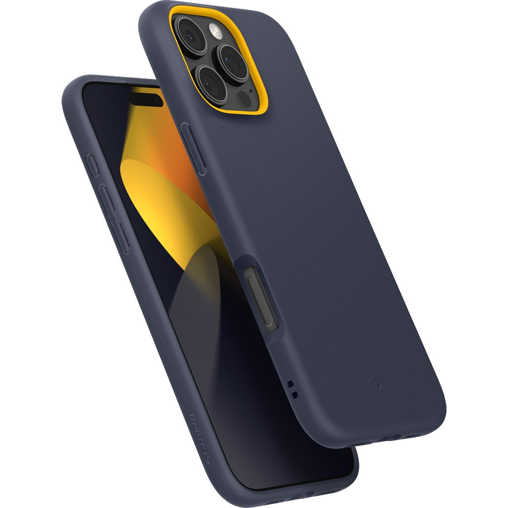 Handyhülle für iPhone 16 Pro, Spigen Caseology Nano Pop Mag mit MagSafe, Dunkelblau und Gelb