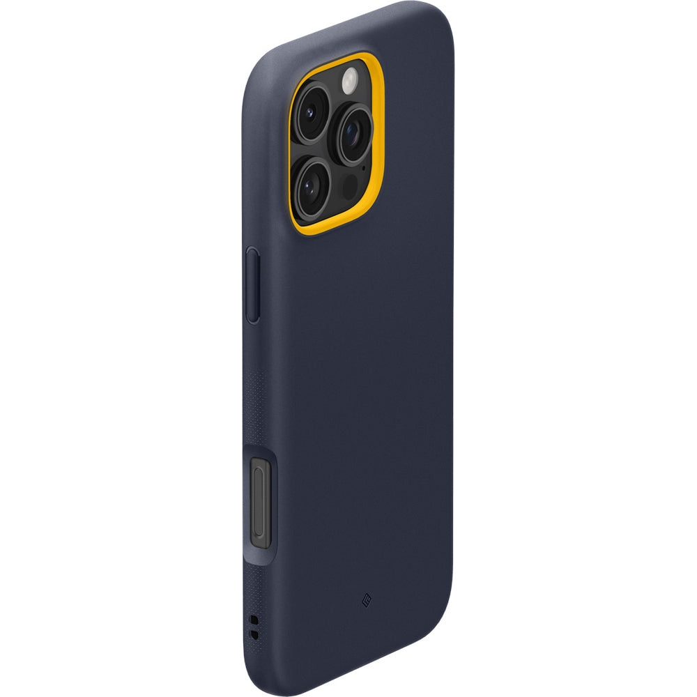 Handyhülle für iPhone 16 Pro, Spigen Caseology Nano Pop Mag mit MagSafe, Dunkelblau und Gelb