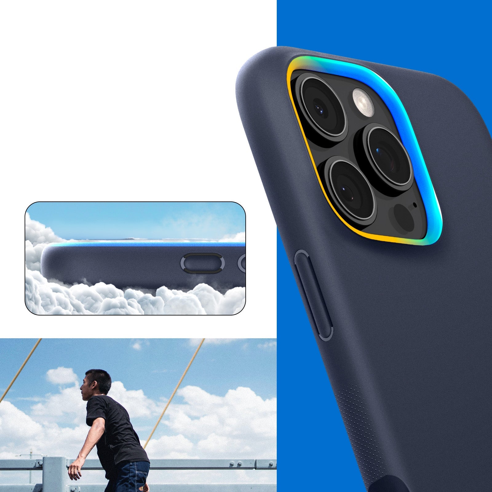 Handyhülle für iPhone 16 Pro, Spigen Caseology Nano Pop Mag mit MagSafe, Dunkelblau und Gelb
