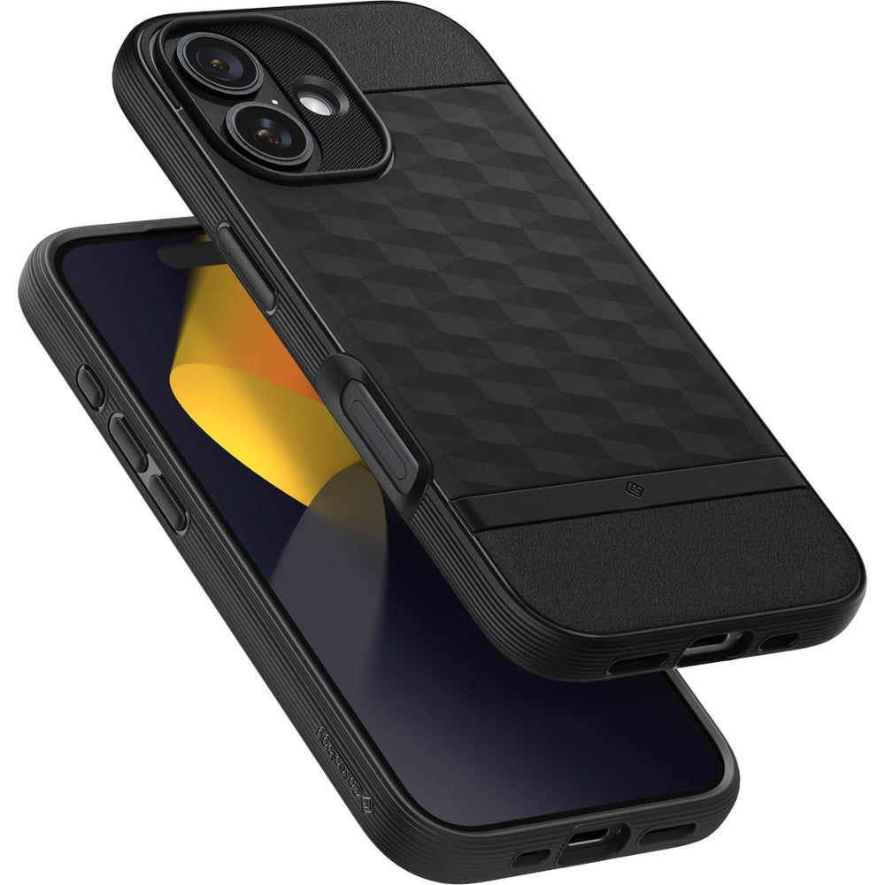 Handyhülle für iPhone 16, Spigen Caseology Parallax Mag mit MagSafe, Schwarz
