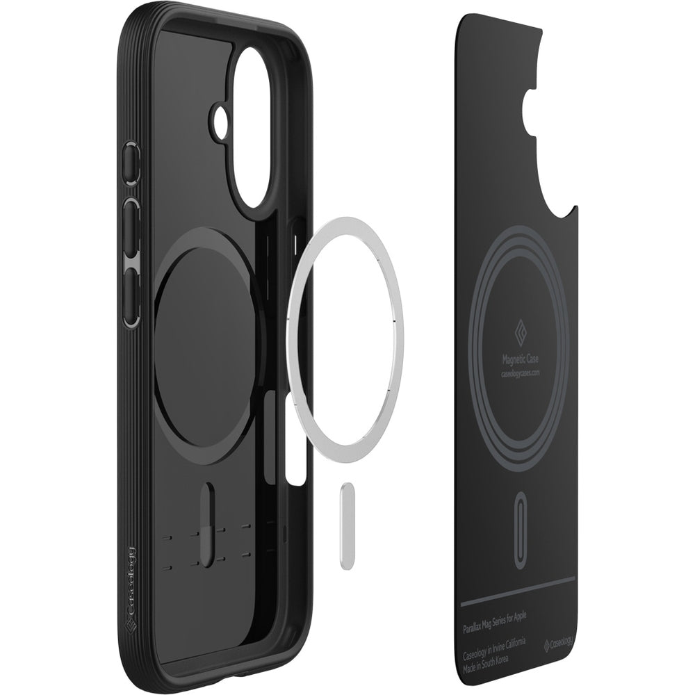 Handyhülle für iPhone 16, Spigen Caseology Parallax Mag mit MagSafe, Schwarz