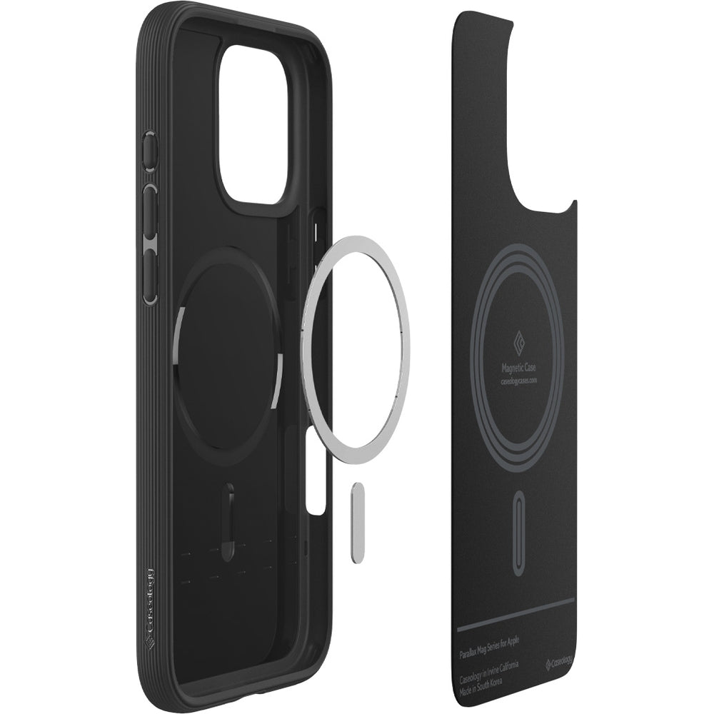 Handyhülle für iPhone 16 Pro, Spigen Caseology Parallax Mag mit MagSafe, Schwarz