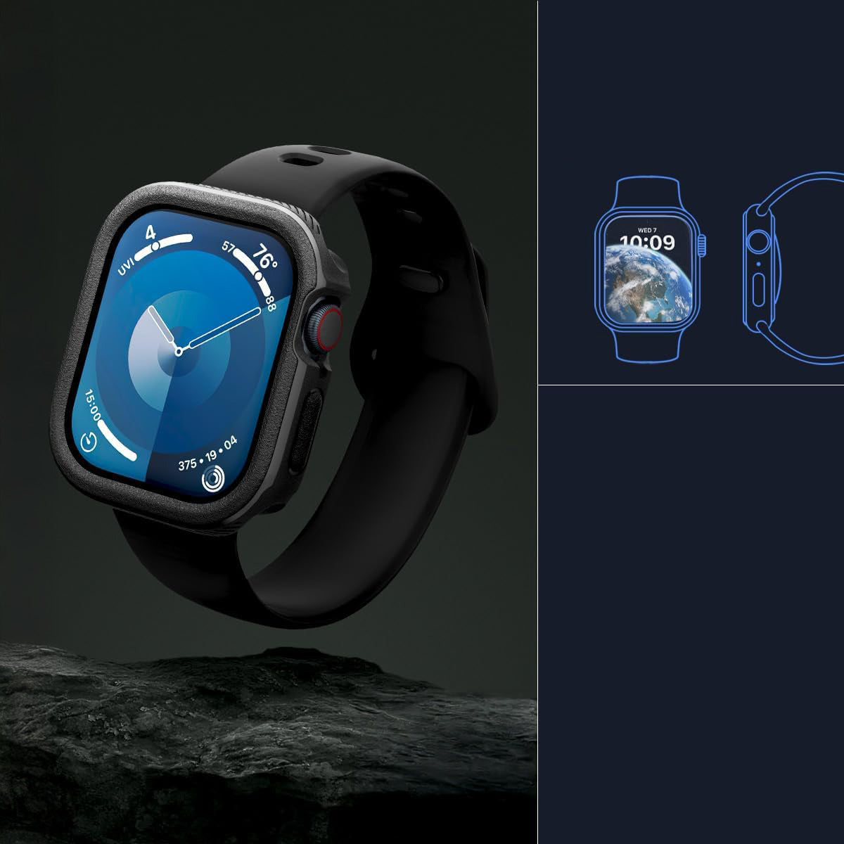 Schutzhülle für Apple Watch 10 46 mm, Spigen Caseology Vault, Schwarz