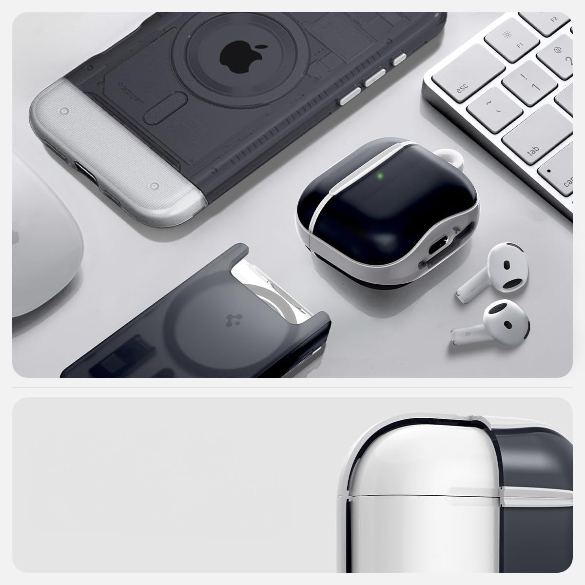 Schutzhülle für Apple AirPods 5 / 4, Spigen Classic C1, Weiß-Grau