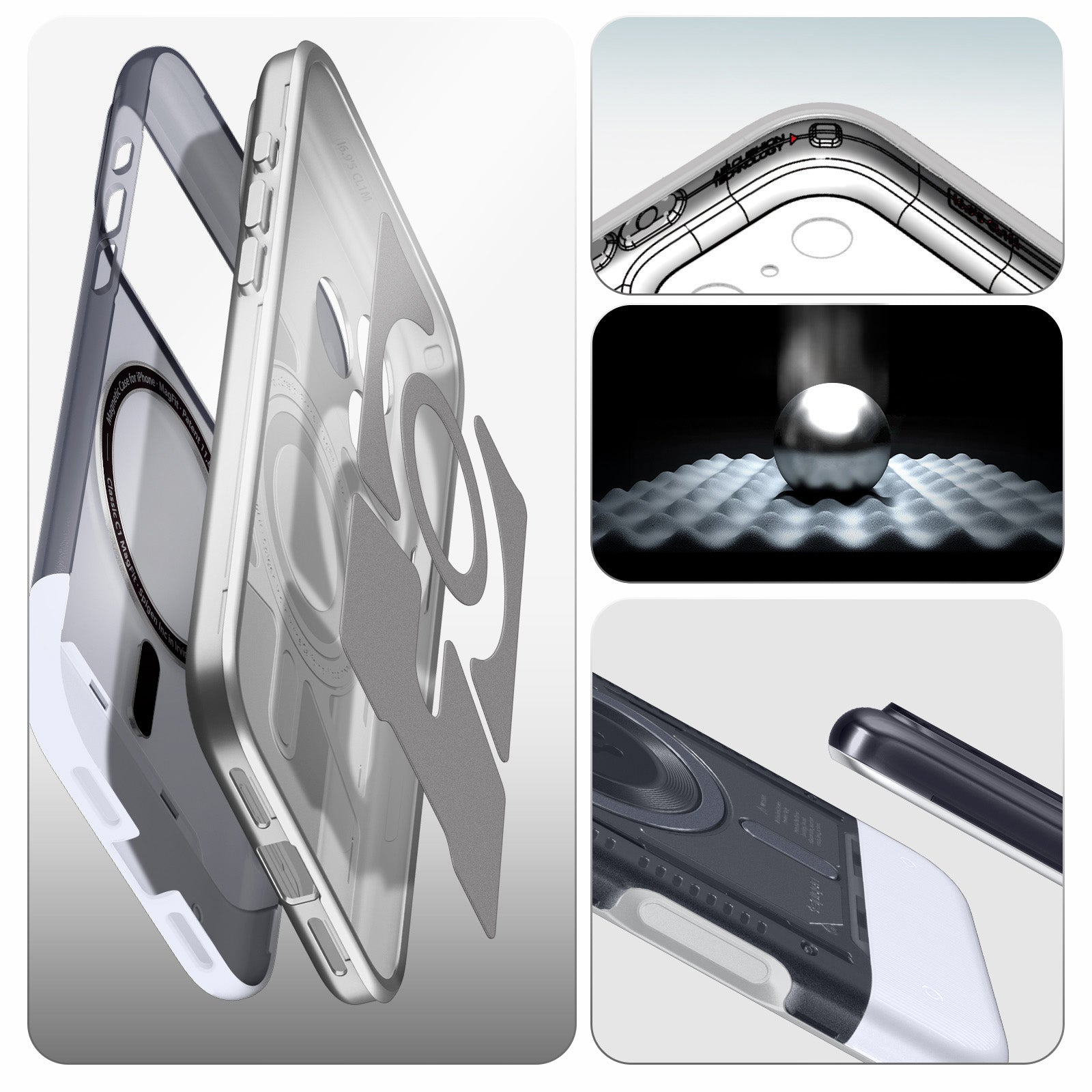Handyhülle für iPhone 17 Pro Max, Spigen Classic C1 Mag mit MagSafe, Grau