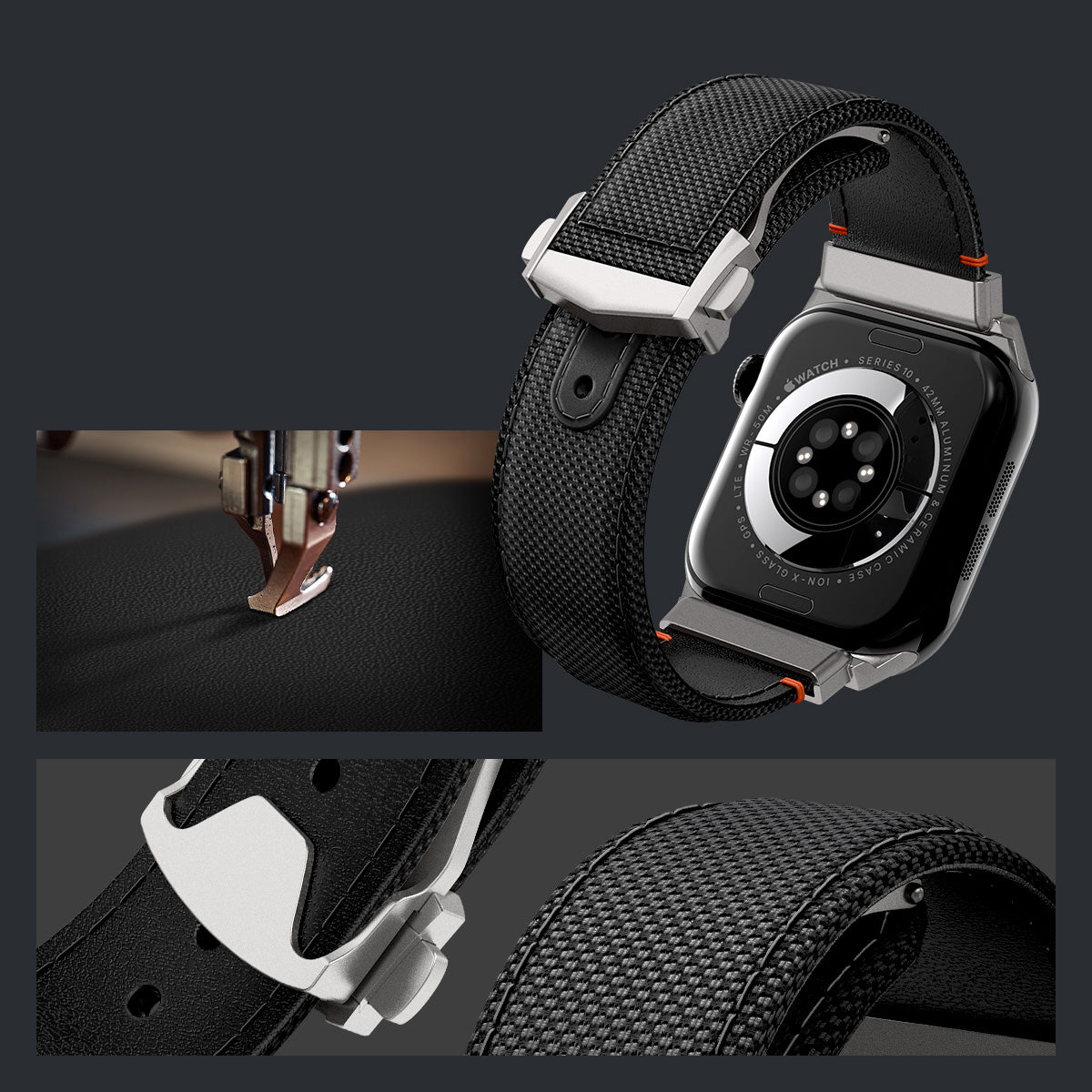 Armband für Apple Watch 49/46/45/44 mm, Spigen Classic Fit Band, Schwarz