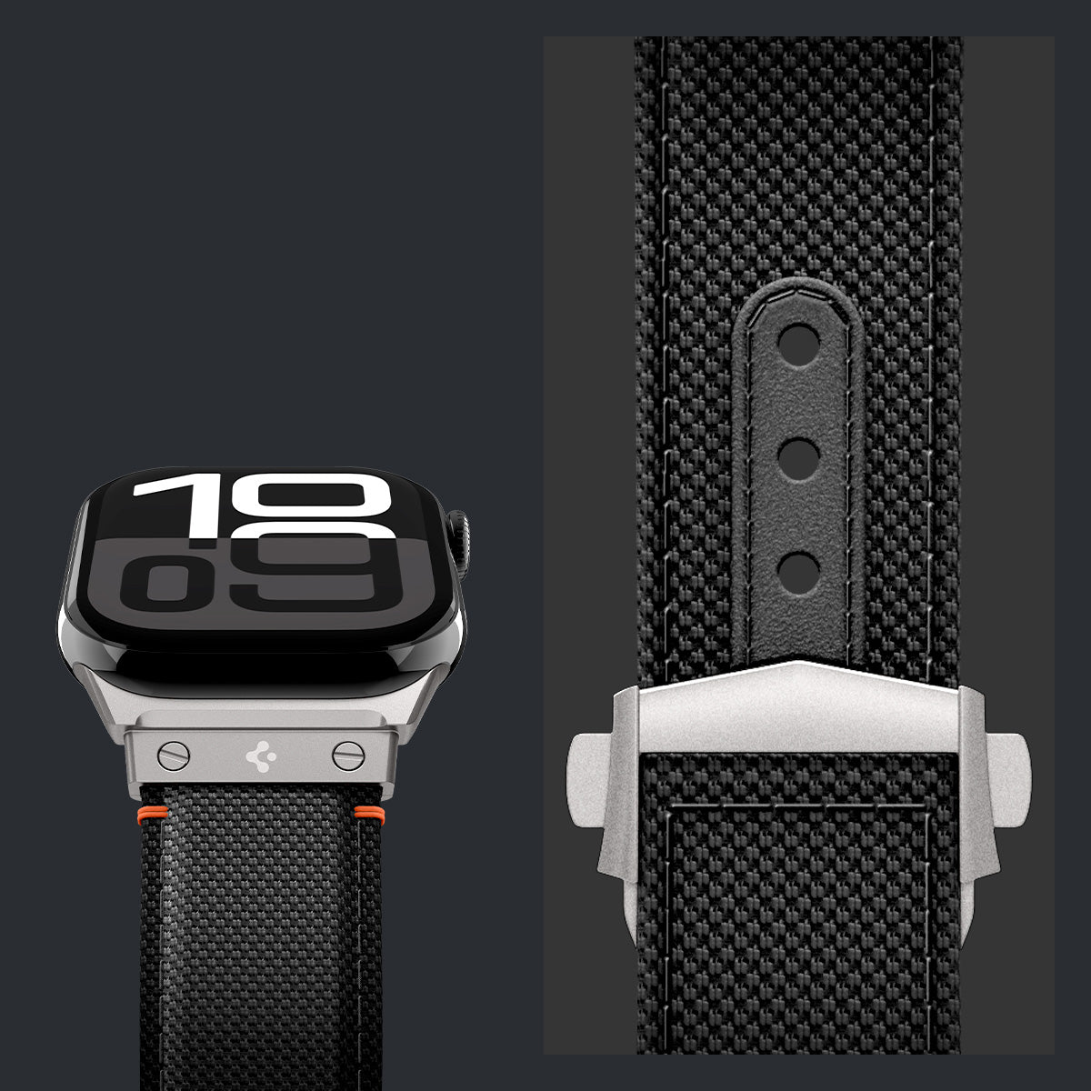 Armband für Apple Watch 49/46/45/44 mm, Spigen Classic Fit Band, Schwarz