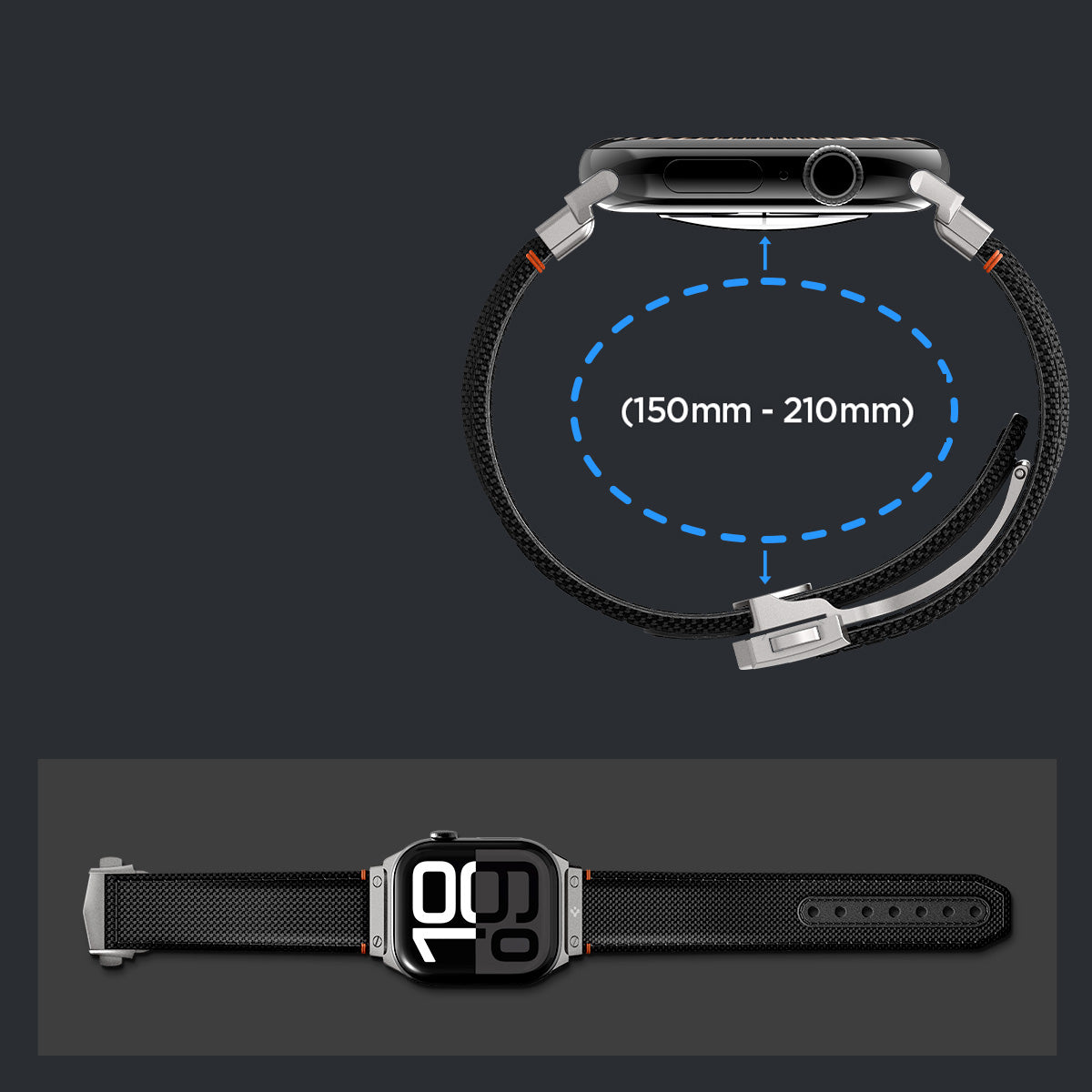 Armband für Apple Watch 49/46/45/44 mm, Spigen Classic Fit Band, Schwarz