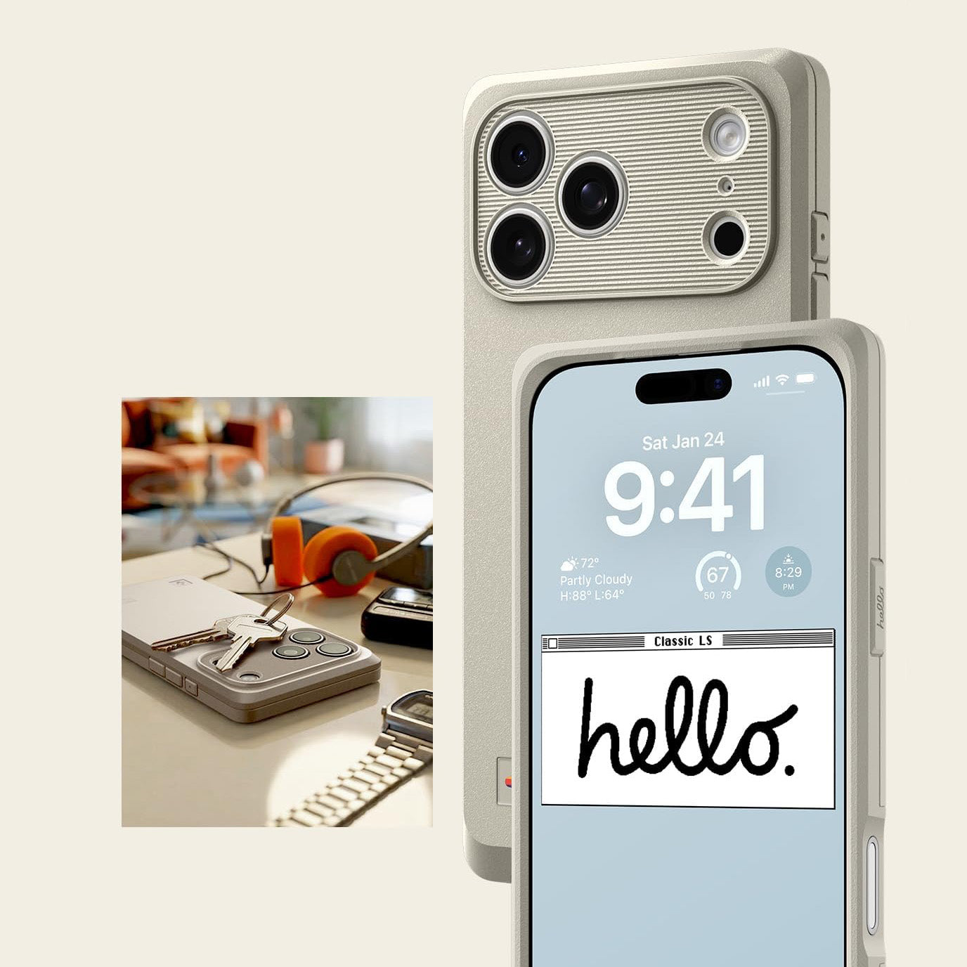 Handyhülle für iPhone 17 Pro Max, Spigen Classic LS mit MagSafe, Beige