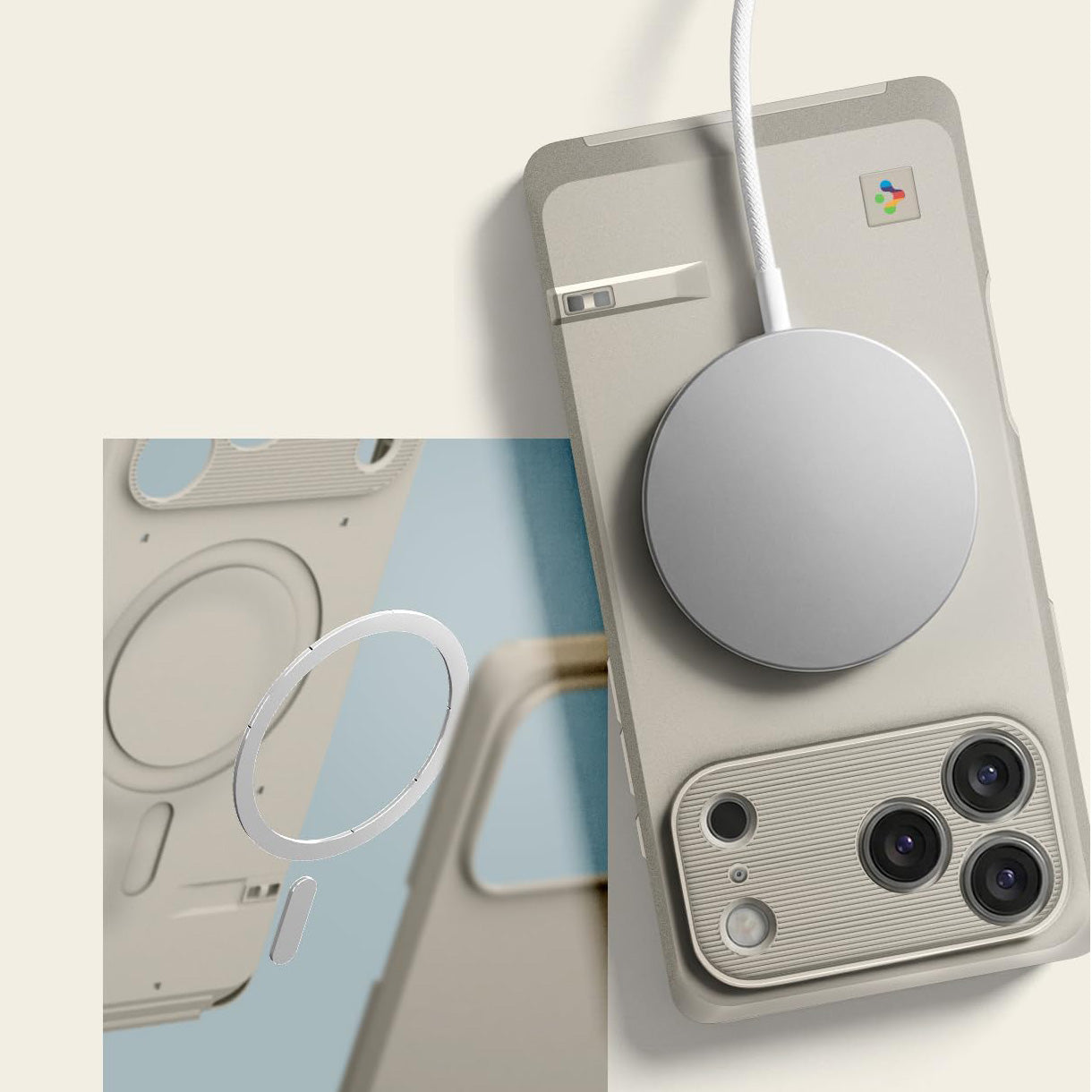 Handyhülle für iPhone 17 Pro Max, Spigen Classic LS mit MagSafe, Beige