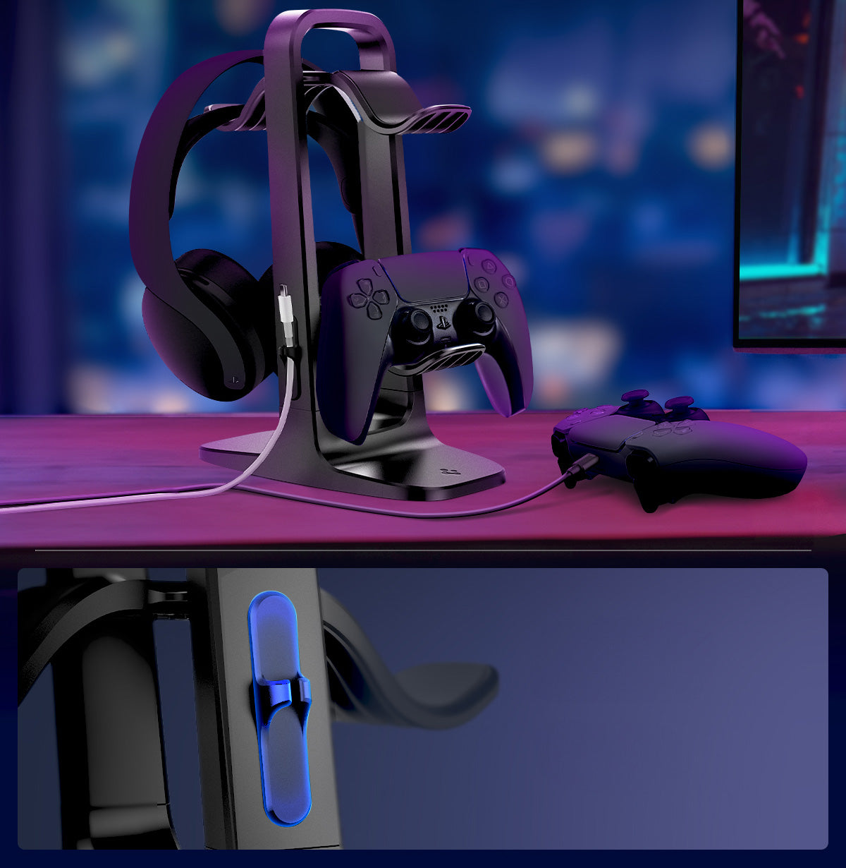 Spigen Headphone Stand VG400 für Kopfhörer und Controller PS5 / XBOX / Switch Pro / PC, Schwarz